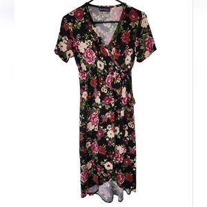 Duetime Maternity Floral Midi Dress, Size Medium Rose